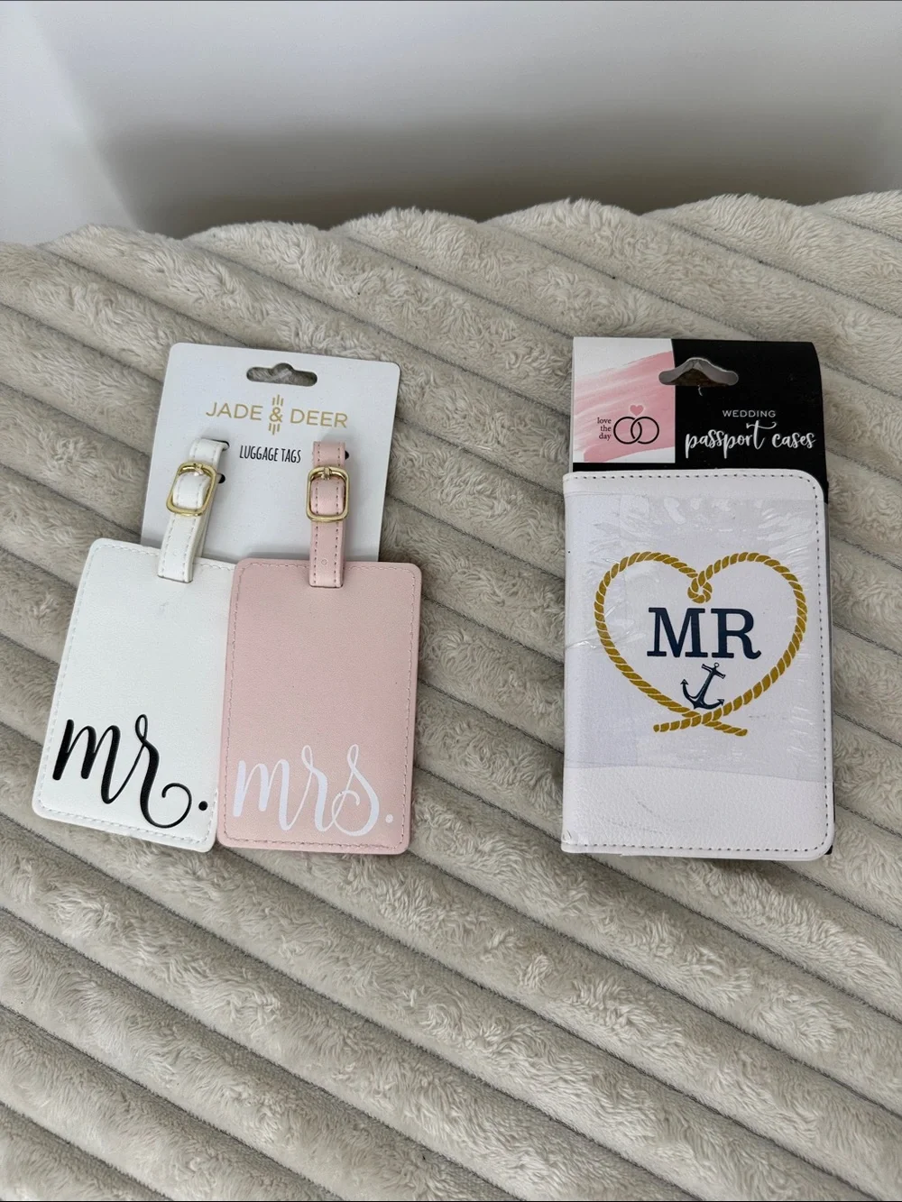 Mr. and Mrs. Luggage Tags and Passport Cases - White & Pink Lot